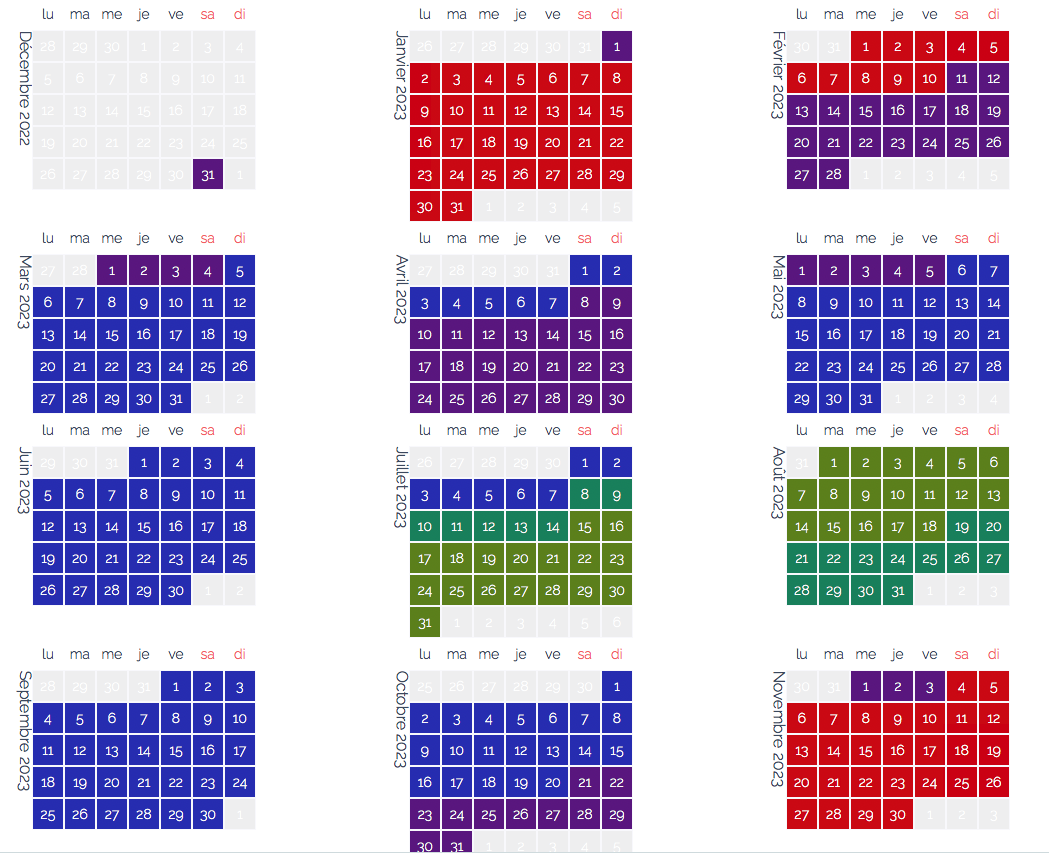 calendrier des saisons 2023 - Gîte O naturel